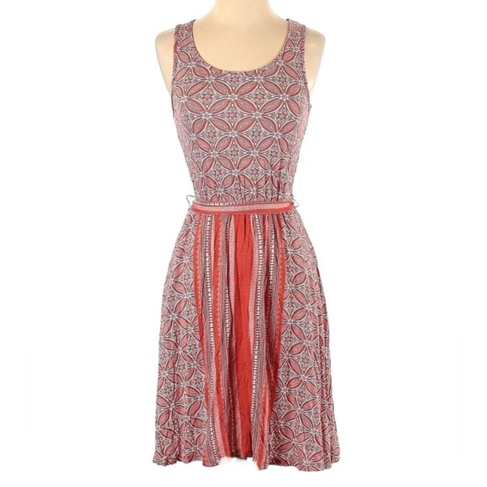 Francesca’s Alya orange rust & white flowy belted dress with pockets size small